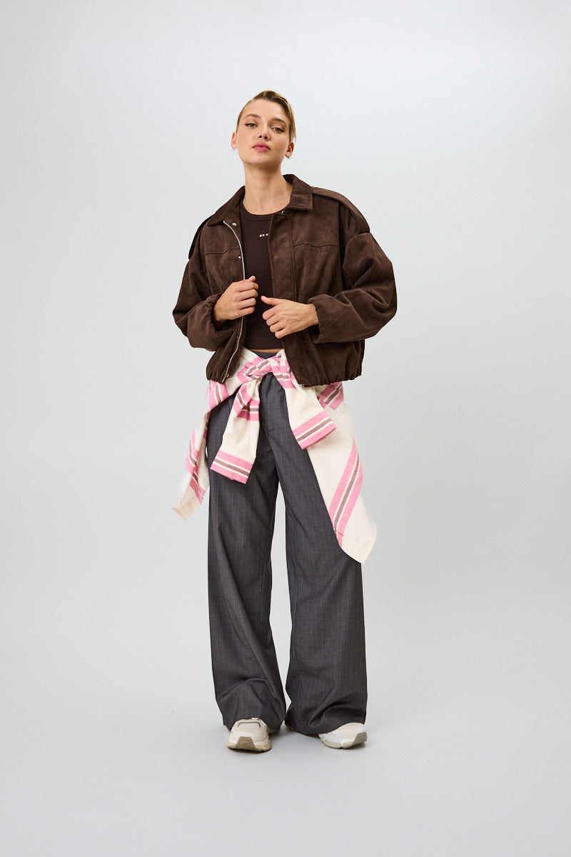 Katie Vegan Suede Leather Jacket Truffle