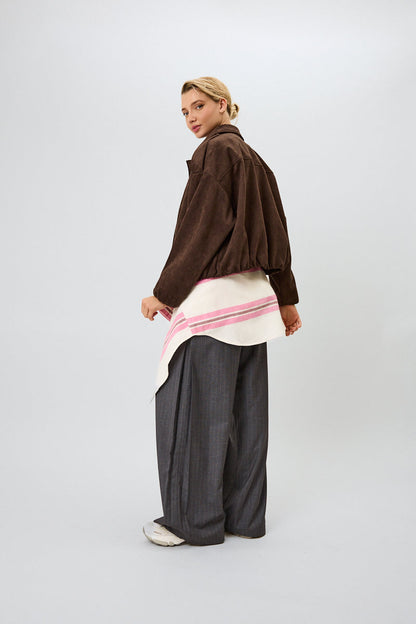 Katie Vegan Suede Leather Jacket Truffle