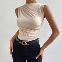 The Elina Top – Pleated Sleeveless High-Neck Tee image